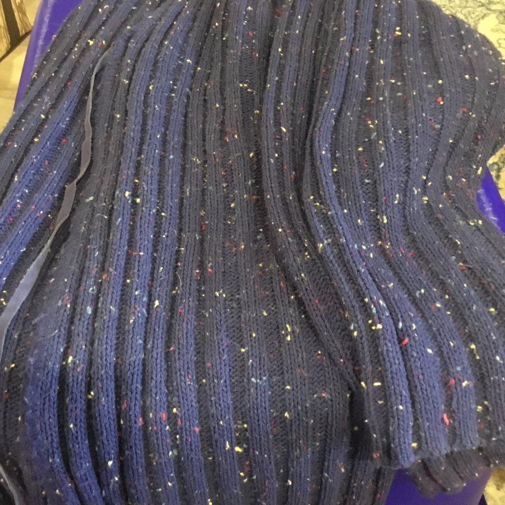 Like new blue cardigan with colored specs.